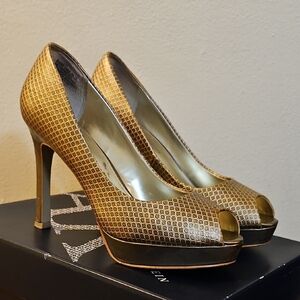 Calvin Klein Metallic Gold Peep Toe Heels